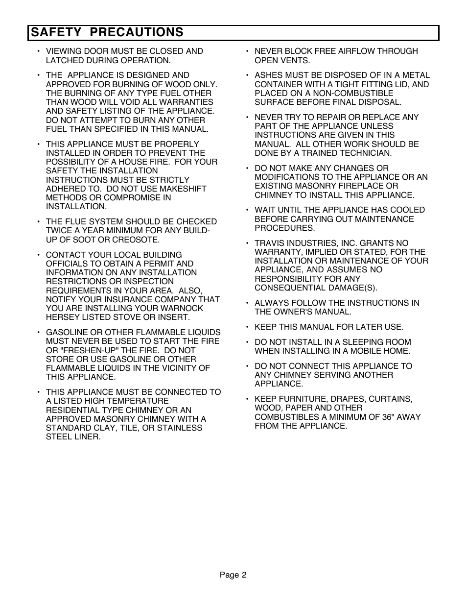 Safety precautions | Avalon Firestyles 796-1990 to 1993 User Manual | Page 2 / 67
