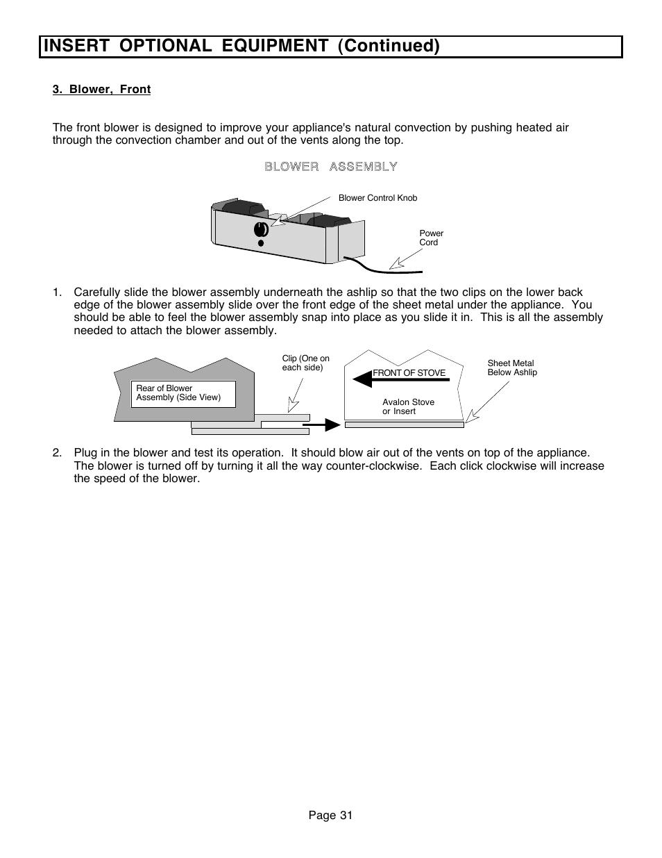 Insert optional equipment (continued) | Avalon Firestyles 796-1990 to 1993 User Manual | Page 31 / 67