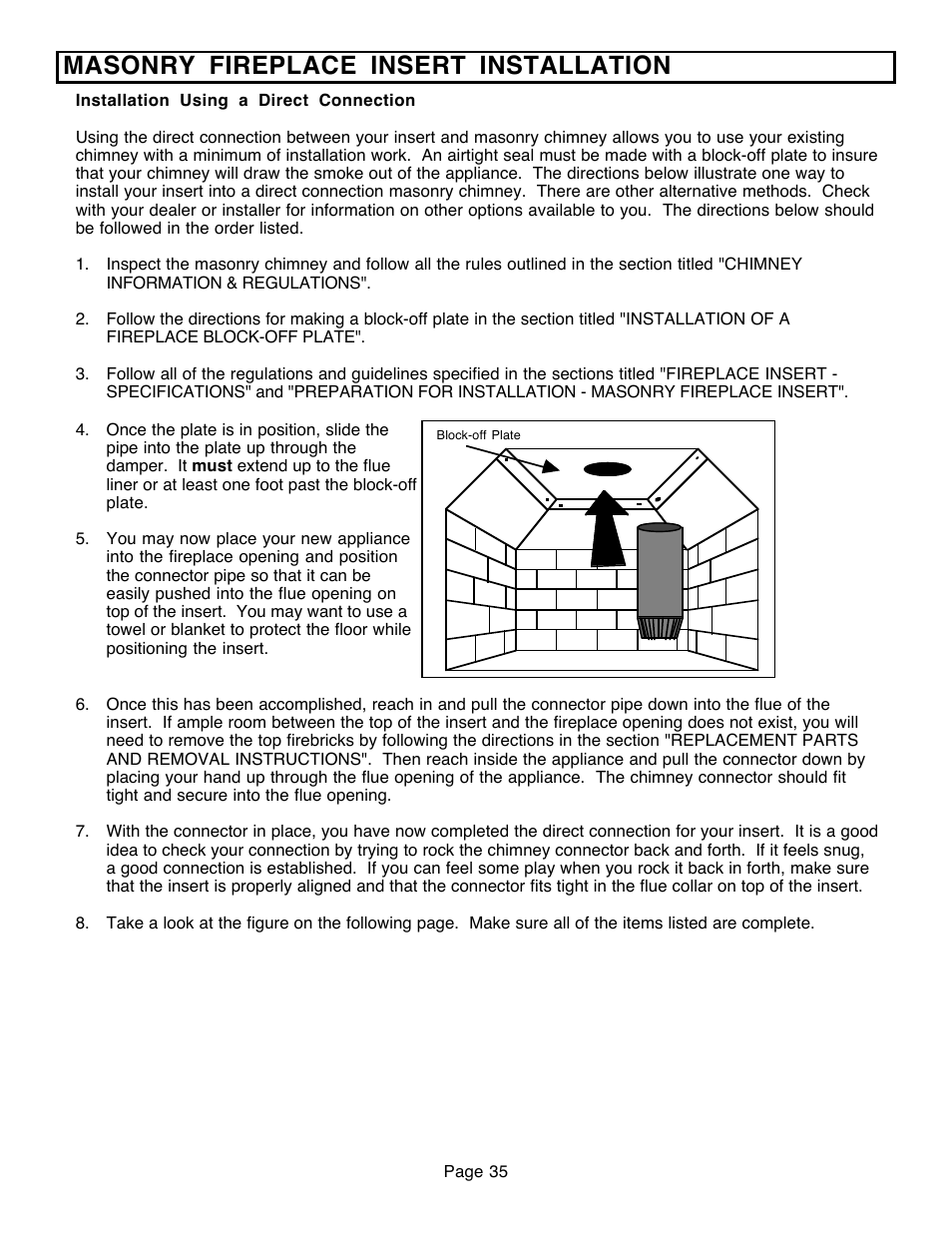 Masonry fireplace insert installation | Avalon Firestyles 796-1990 to 1993 User Manual | Page 35 / 67