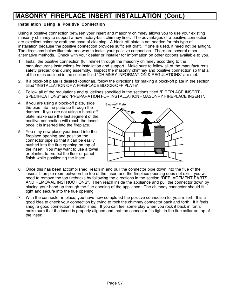 Masonry fireplace insert installation (cont.) | Avalon Firestyles 796-1990 to 1993 User Manual | Page 37 / 67