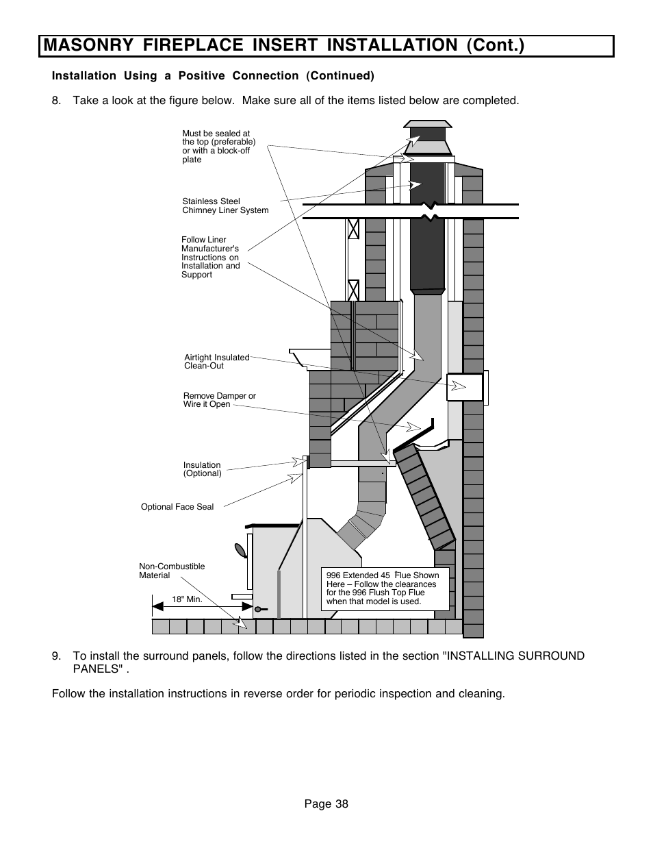 Masonry fireplace insert installation (cont.) | Avalon Firestyles 796-1990 to 1993 User Manual | Page 38 / 67