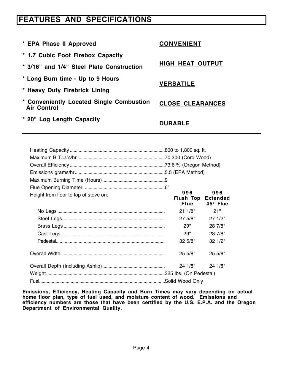 Features and specifications | Avalon Firestyles 796-1990 to 1993 User Manual | Page 4 / 67