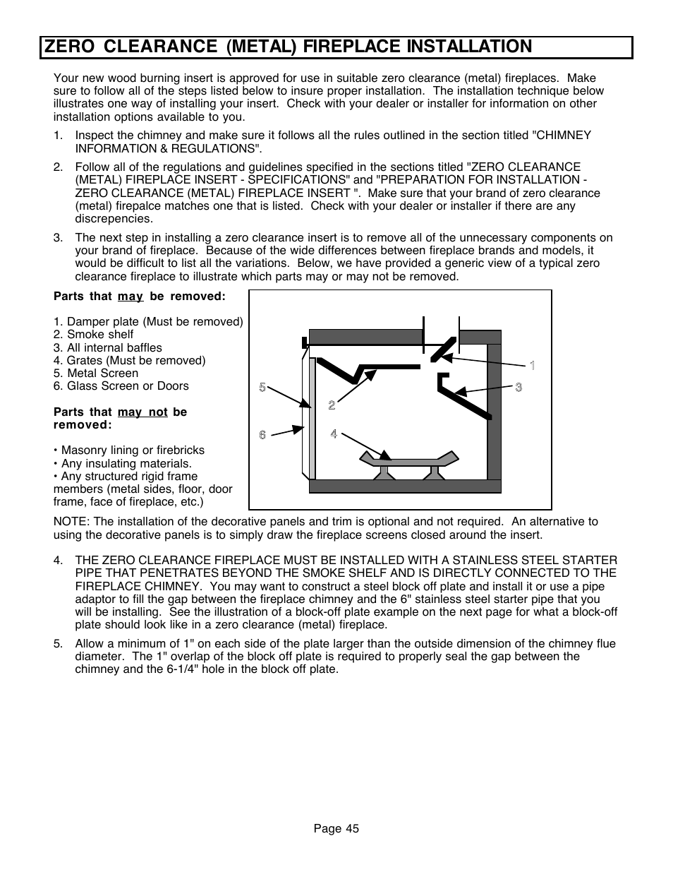 Zero clearance (metal) fireplace installation | Avalon Firestyles 796-1990 to 1993 User Manual | Page 45 / 67