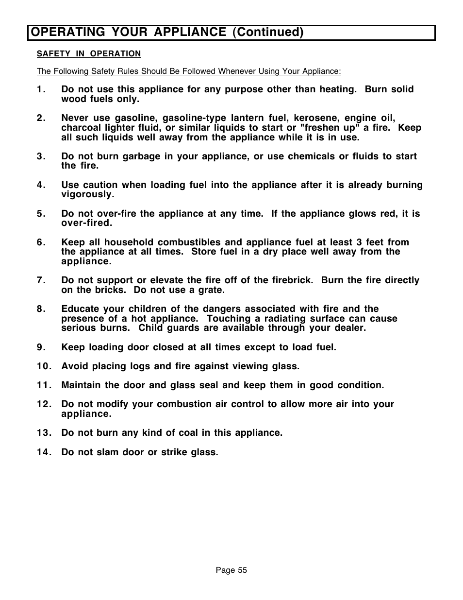 Operating your appliance (continued) | Avalon Firestyles 796-1990 to 1993 User Manual | Page 55 / 67