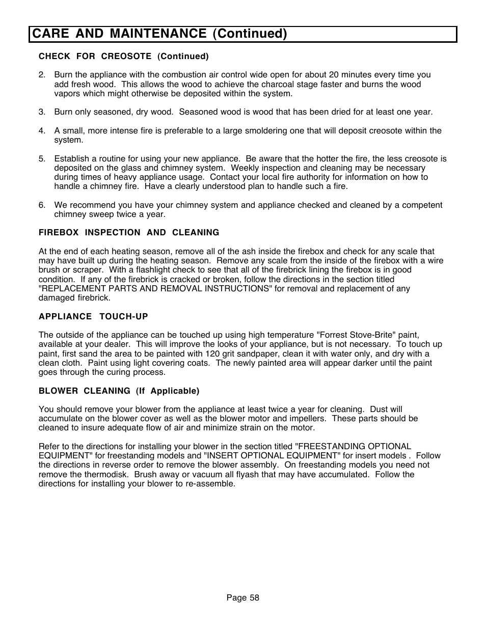 Care and maintenance (continued) | Avalon Firestyles 796-1990 to 1993 User Manual | Page 58 / 67