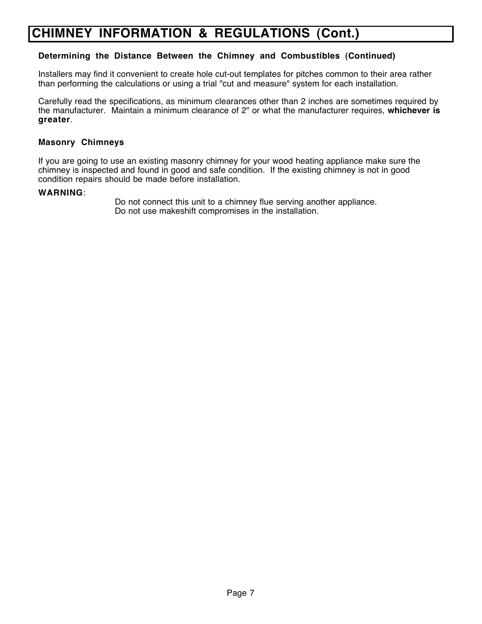 Chimney information & regulations (cont.) | Avalon Firestyles 796-1990 to 1993 User Manual | Page 7 / 67