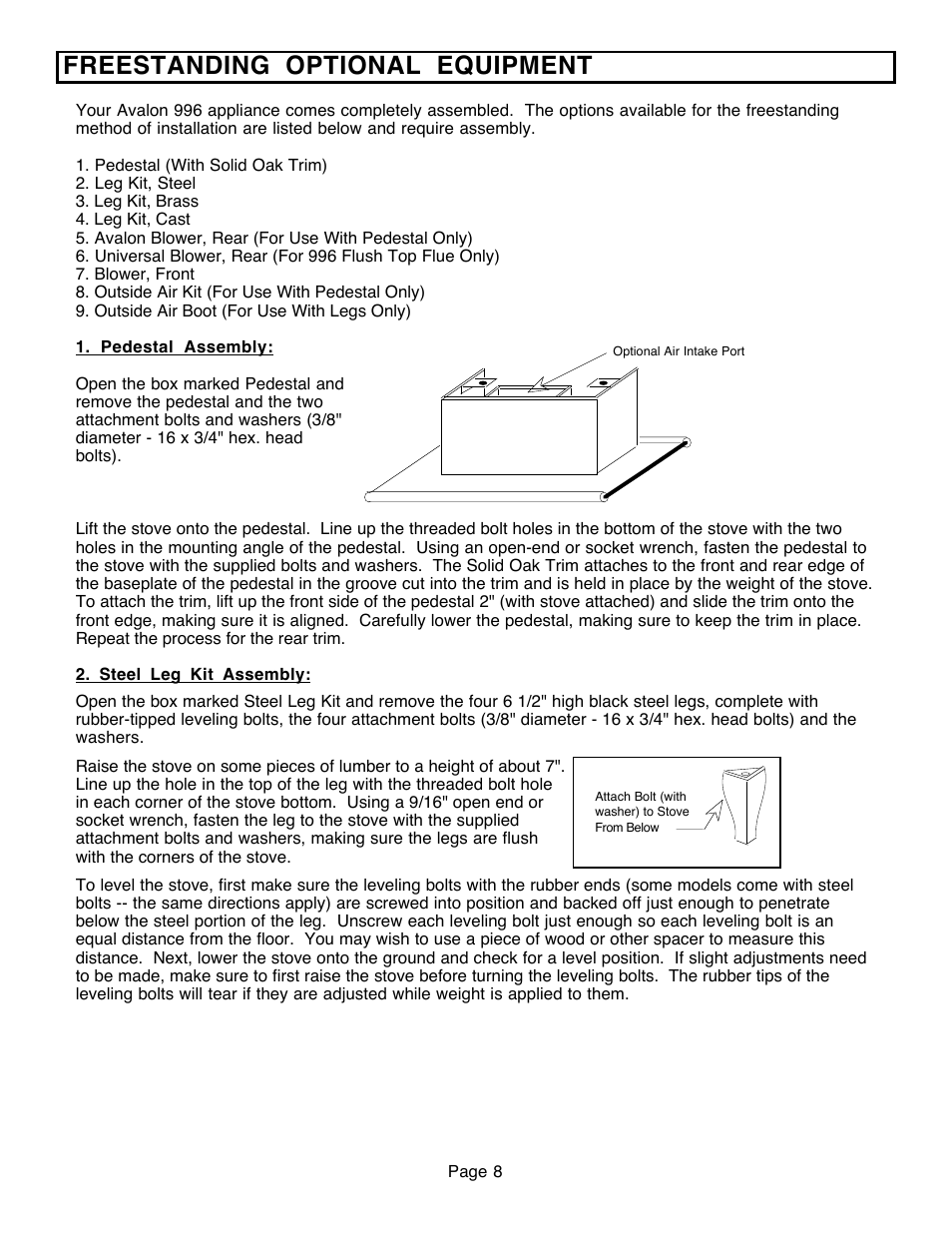 Freestanding optional equipment | Avalon Firestyles 796-1990 to 1993 User Manual | Page 8 / 67