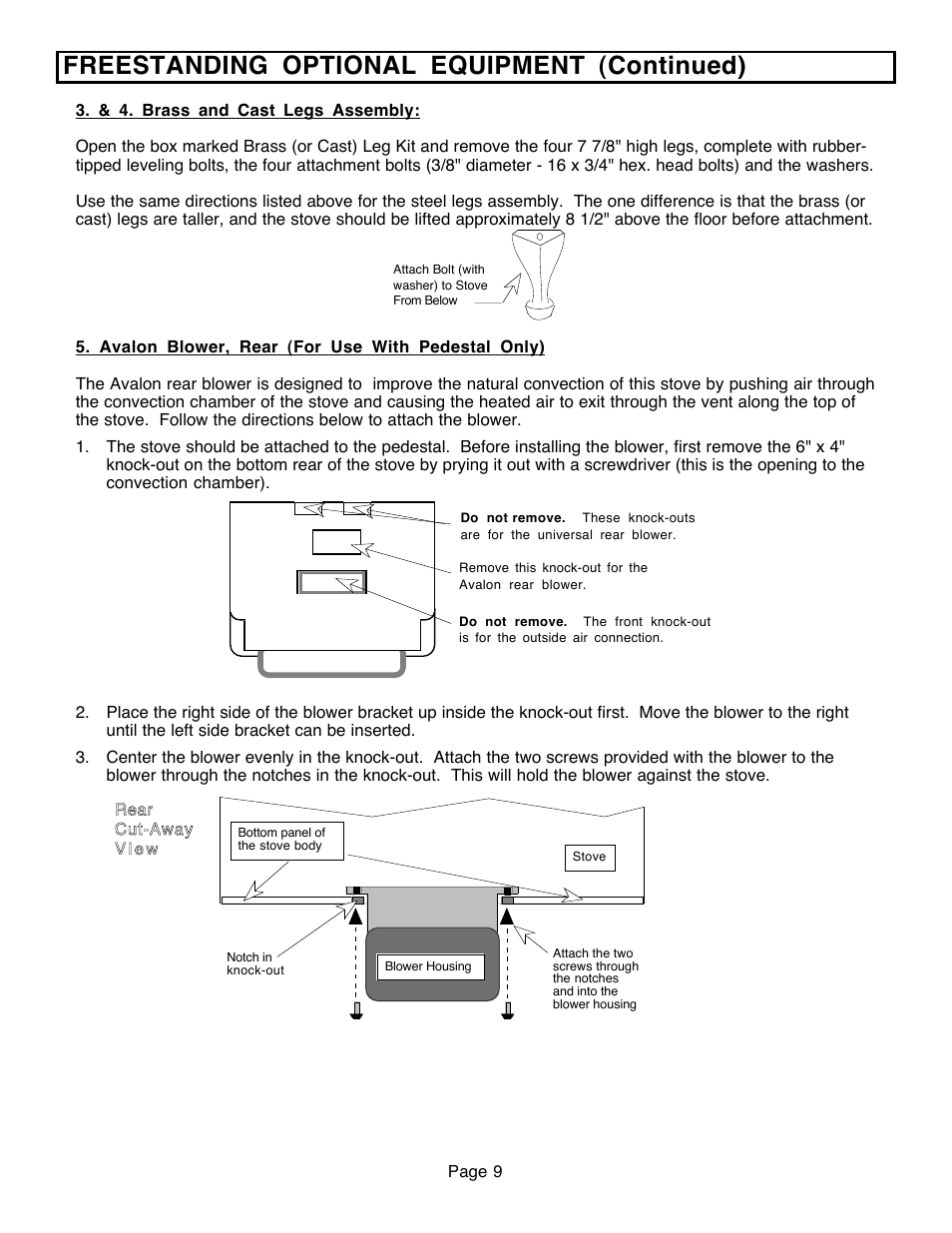 Freestanding optional equipment (continued) | Avalon Firestyles 796-1990 to 1993 User Manual | Page 9 / 67