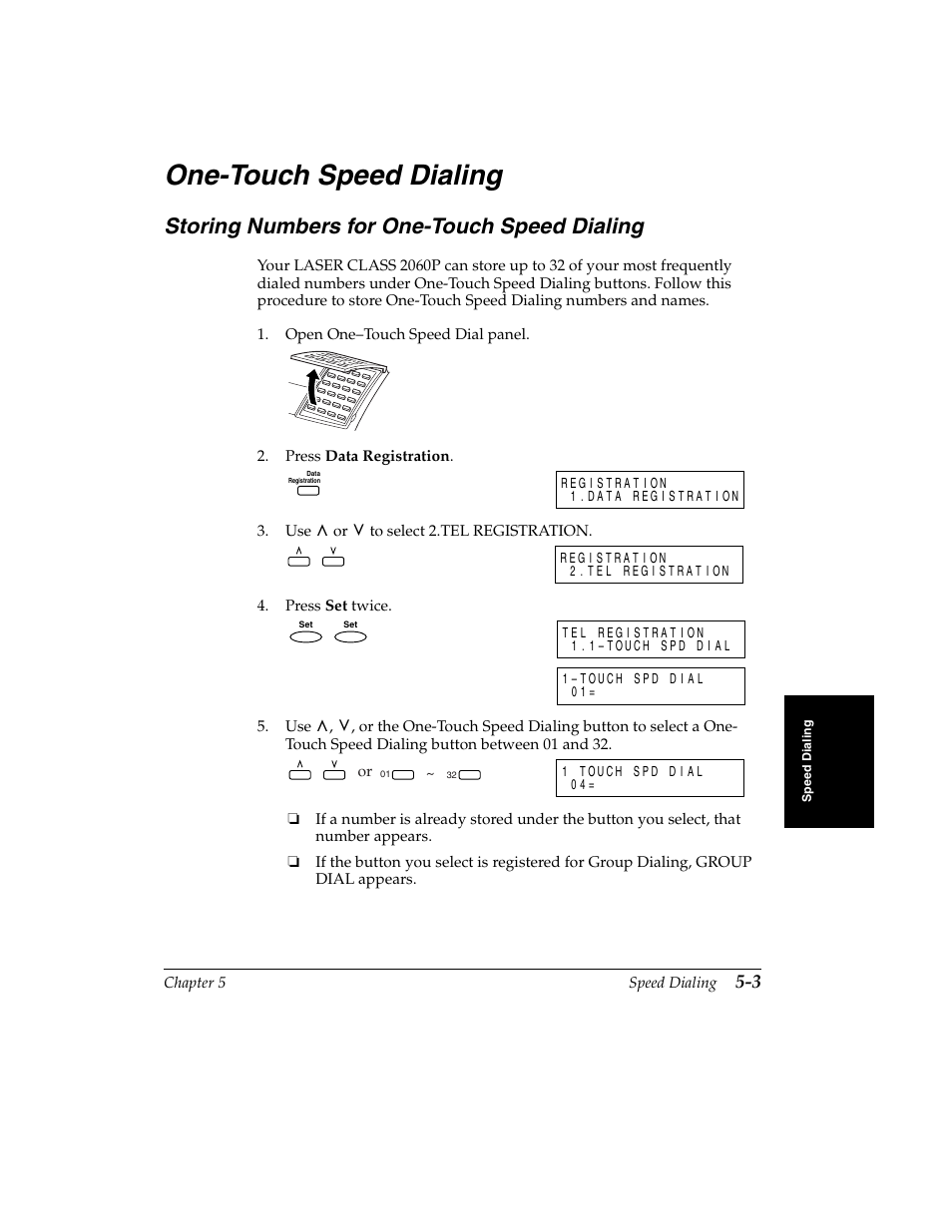 One-touch speed dialing -3, Storing numbers for one-touch speed dialing, One-touch speed dialing | Canon H12157 User Manual | Page 115 / 359