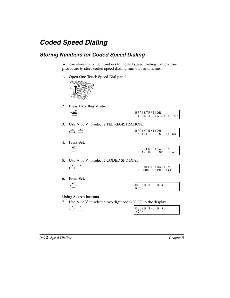 Coded speed dialing -12, Storing numbers for coded speed dialing -12, Coded speed dialing | Storing numbers for coded speed dialing | Canon H12157 User Manual | Page 124 / 359