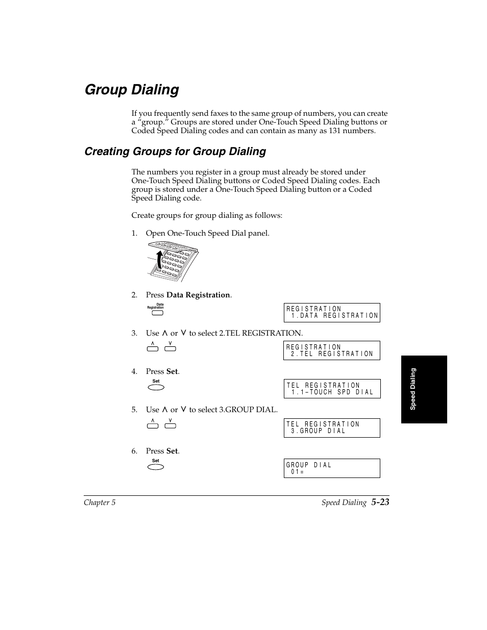 Group dialing -23, Creating groups for group dialing -23, Group dialing | Creating groups for group dialing | Canon H12157 User Manual | Page 135 / 359