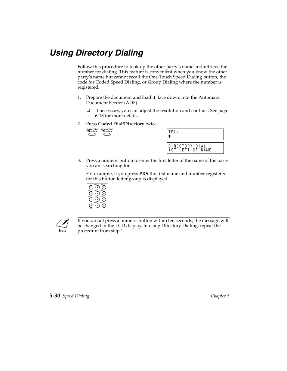 Using directory dialing -30, Using directory dialing, Speed dialing chapter 5 | Canon H12157 User Manual | Page 142 / 359