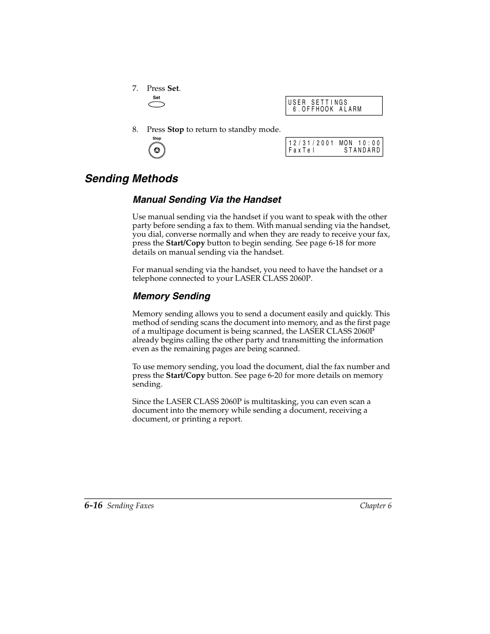 Sending methods -16, Sending methods, Manual sending via the handset | Canon H12157 User Manual | Page 160 / 359