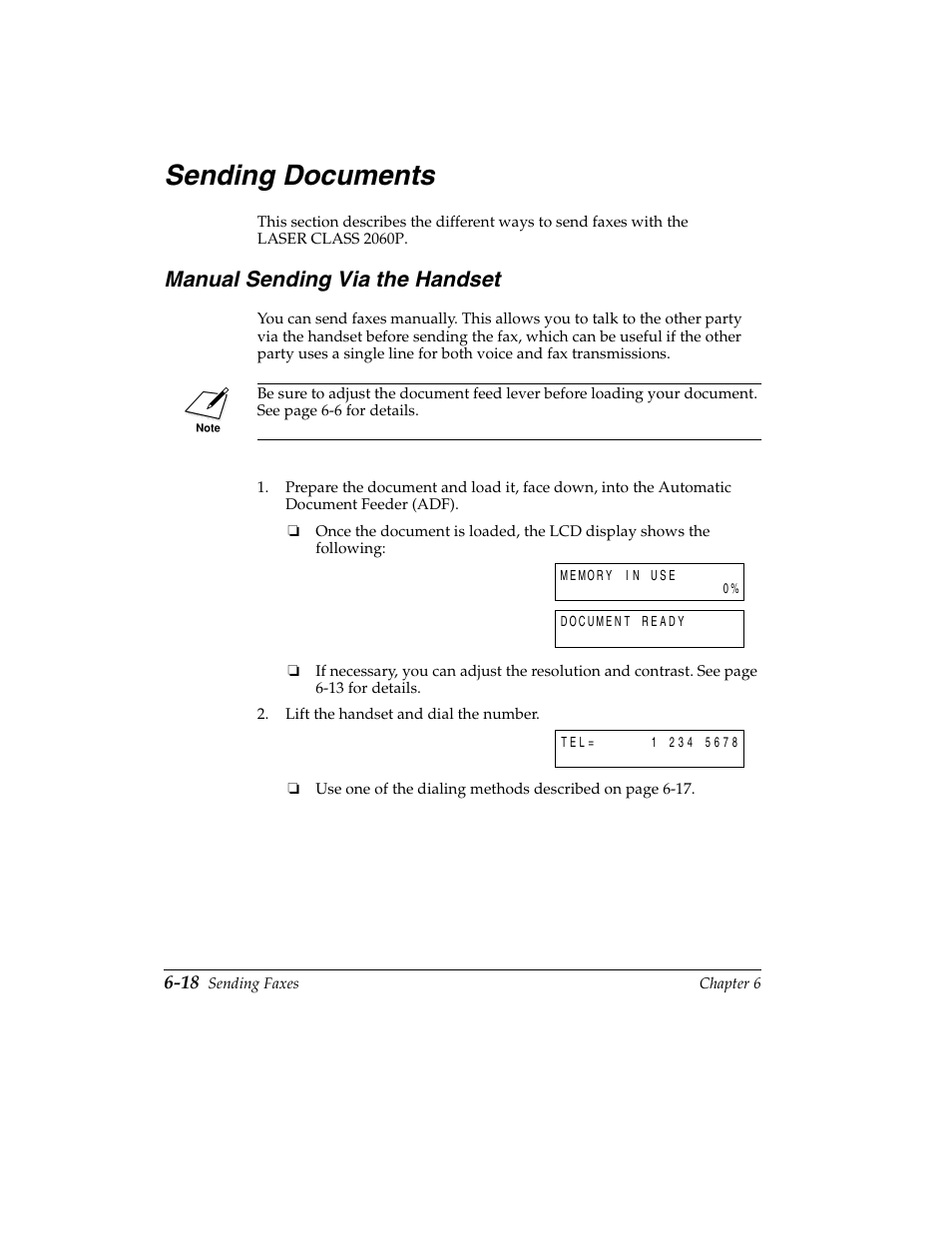 Sending documents -18, Manual sending via the handset -18, Sending documents | Manual sending via the handset | Canon H12157 User Manual | Page 162 / 359