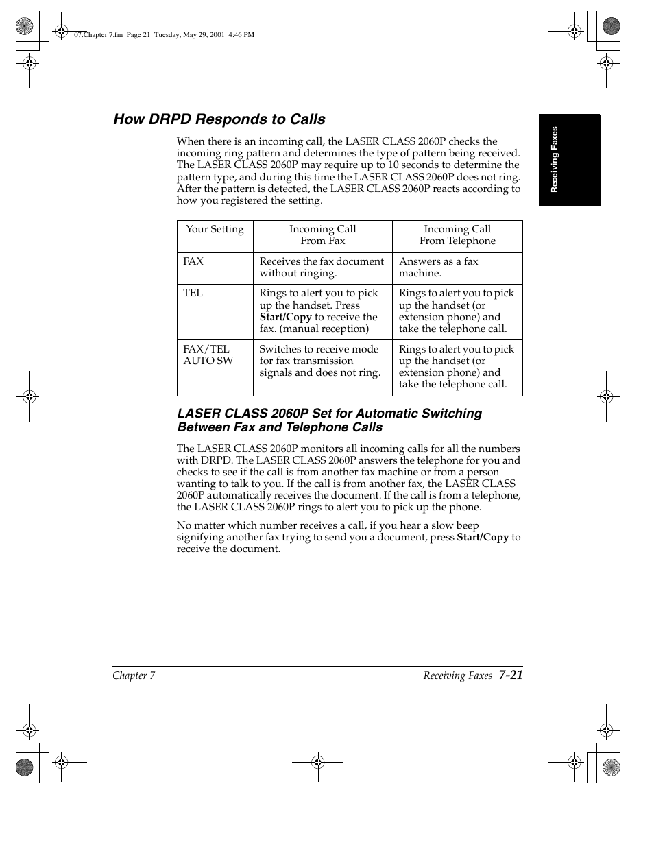 How drpd responds to calls -21, And telephone calls -21, How drpd responds to calls | Canon H12157 User Manual | Page 201 / 359