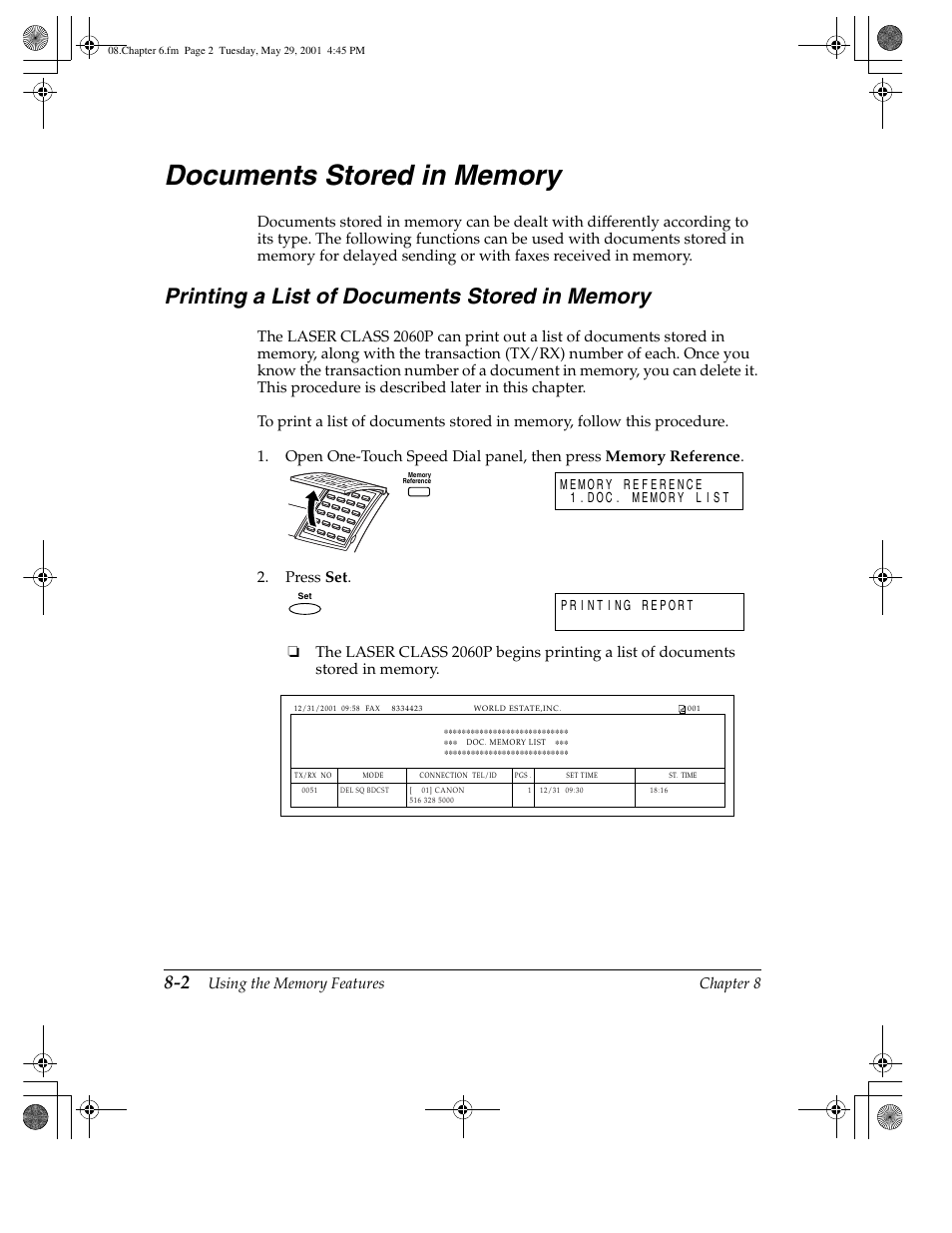 Documents stored in memory -2, Printing a list of documents stored in memory | Canon H12157 User Manual | Page 204 / 359