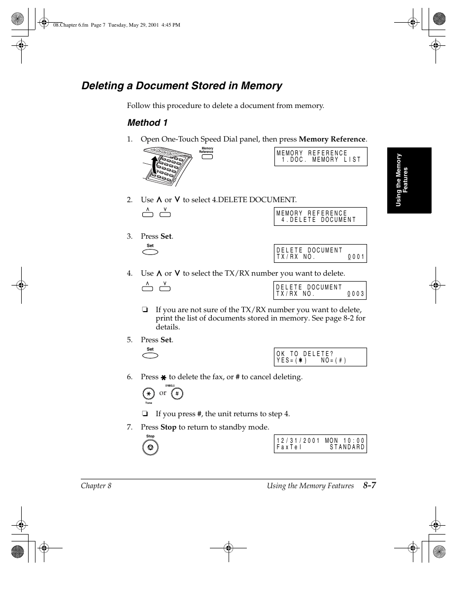 Deleting a document stored in memory, Method 1 | Canon H12157 User Manual | Page 209 / 359