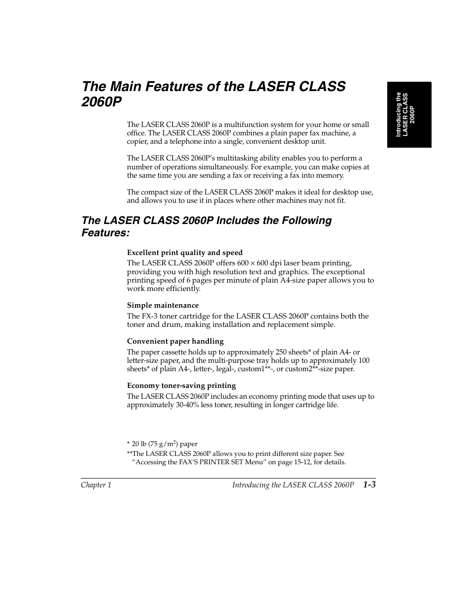 The main features of the laser class 2060p -3, The main features of the laser class 2060p | Canon H12157 User Manual | Page 23 / 359