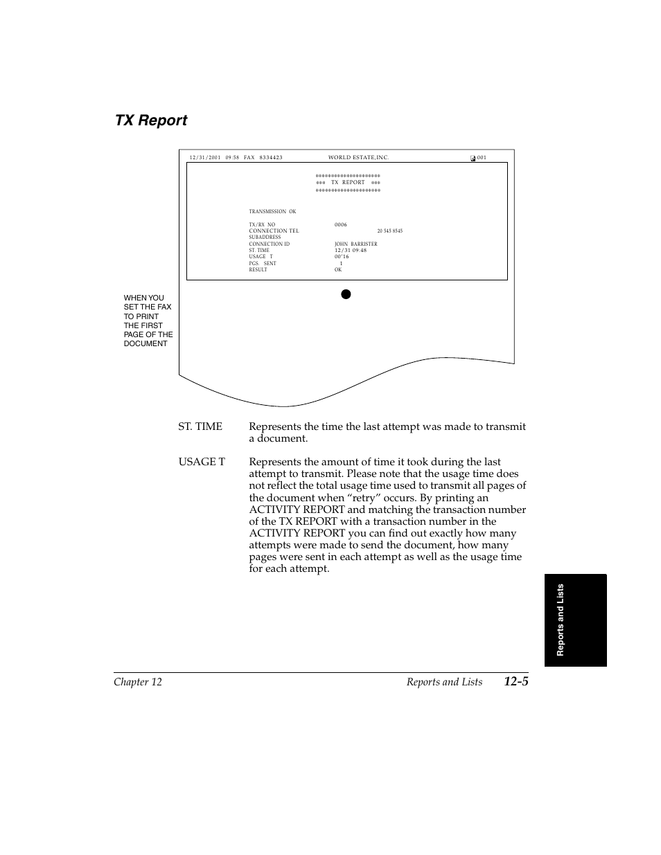 Tx report -5, Tx report, Chapter 12 reports and lists | Canon H12157 User Manual | Page 237 / 359