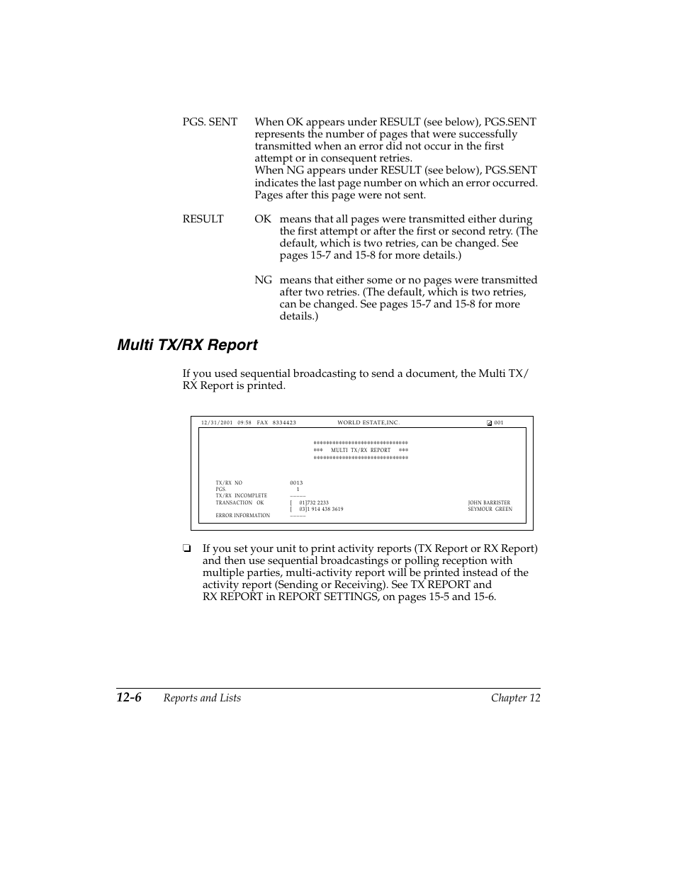 Multi tx/rx report -6, Multi tx/rx report | Canon H12157 User Manual | Page 238 / 359