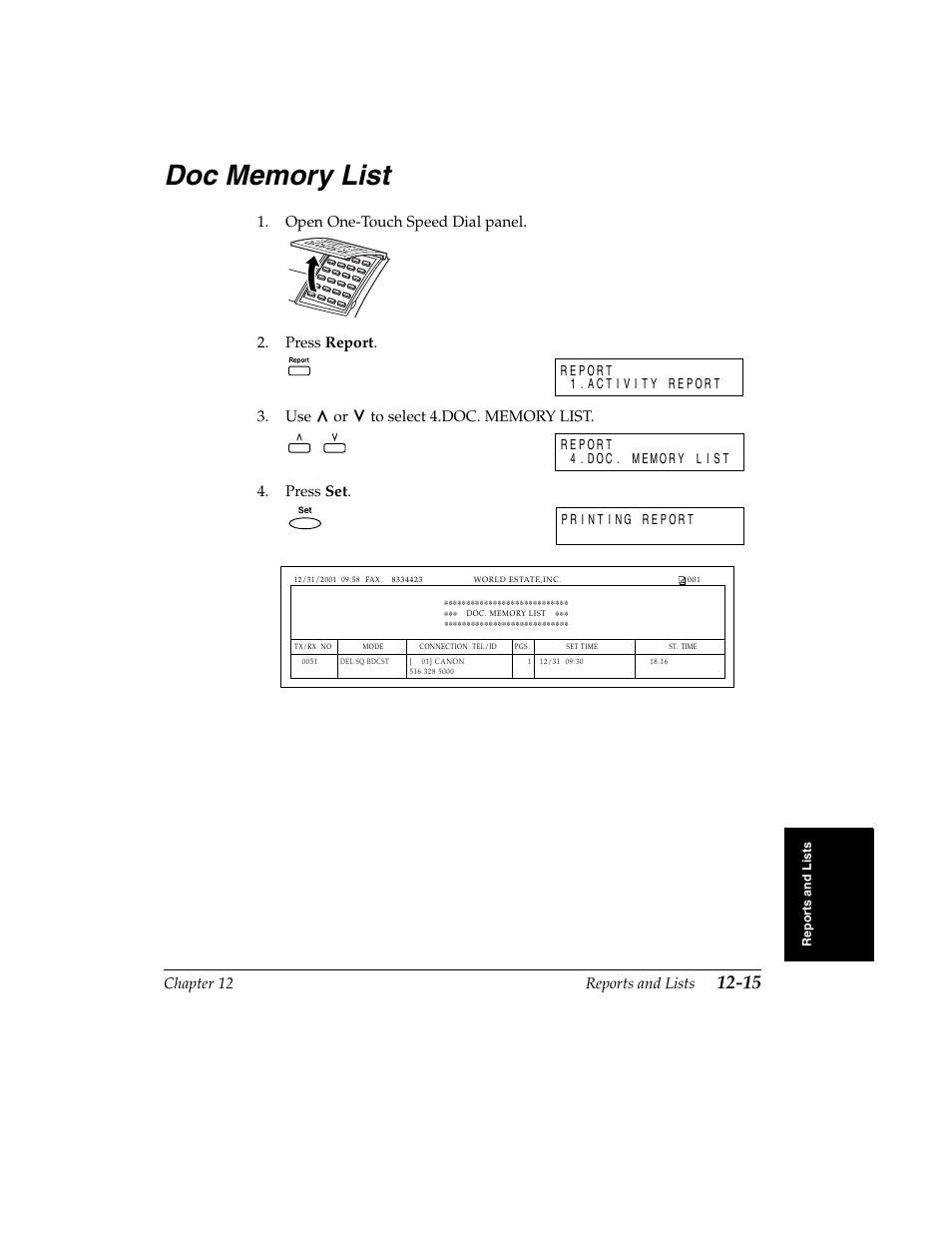 Doc memory list -15, Chapter 12 reports and lists | Canon H12157 User Manual | Page 247 / 359