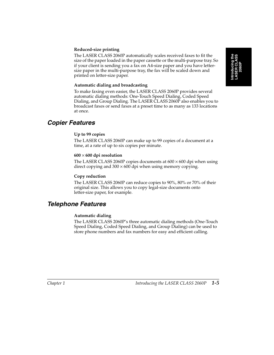 Copier features, Telephone features | Canon H12157 User Manual | Page 25 / 359