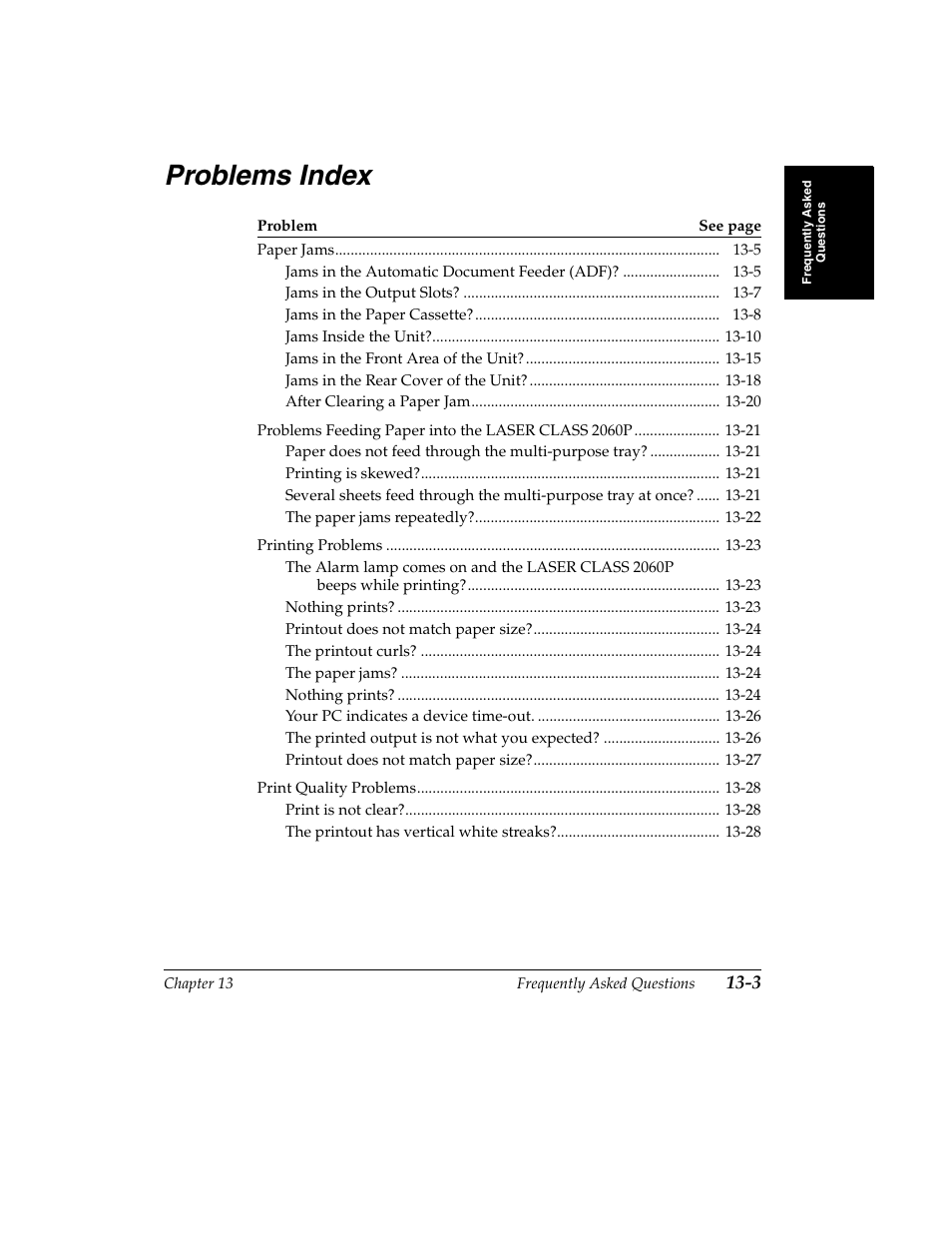 Problems index -3, Problems index | Canon H12157 User Manual | Page 251 / 359