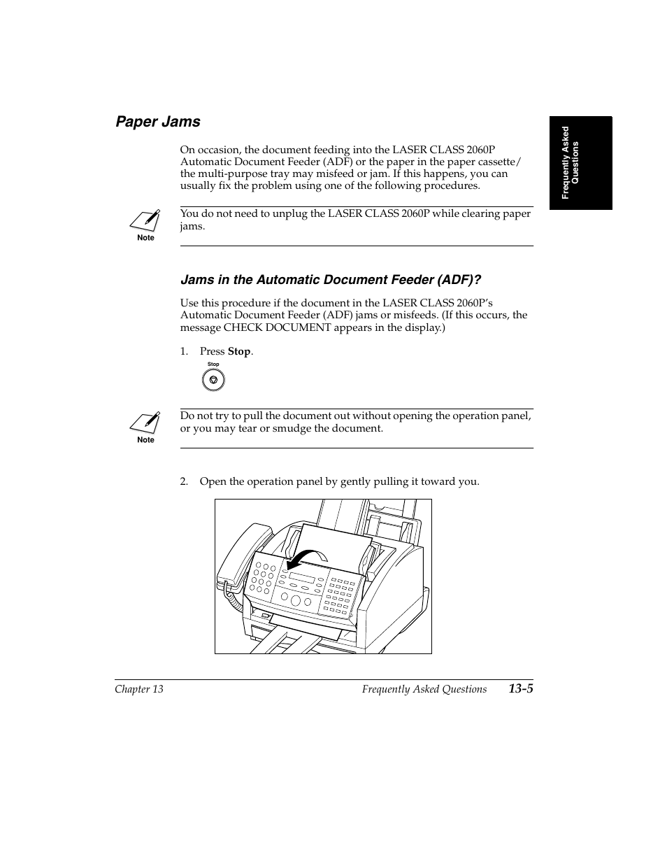 Paper jams -5, Jams in the automatic document feeder (adf)? -5, Paper jams | Canon H12157 User Manual | Page 253 / 359