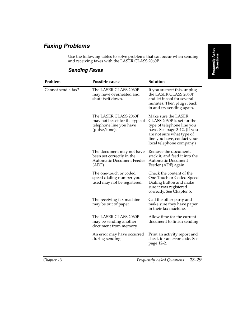 Faxing problems -29, Sending faxes -29, Cannot send a fax? -29 | Faxing problems, Sending faxes | Canon H12157 User Manual | Page 277 / 359