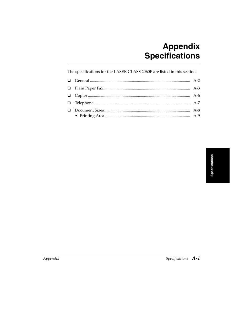 Appendix specifications | Canon H12157 User Manual | Page 323 / 359