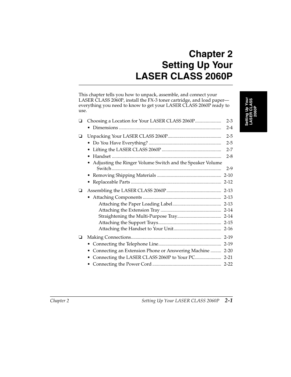 Chapter 2 setting up your laser class 2060p | Canon H12157 User Manual | Page 35 / 359