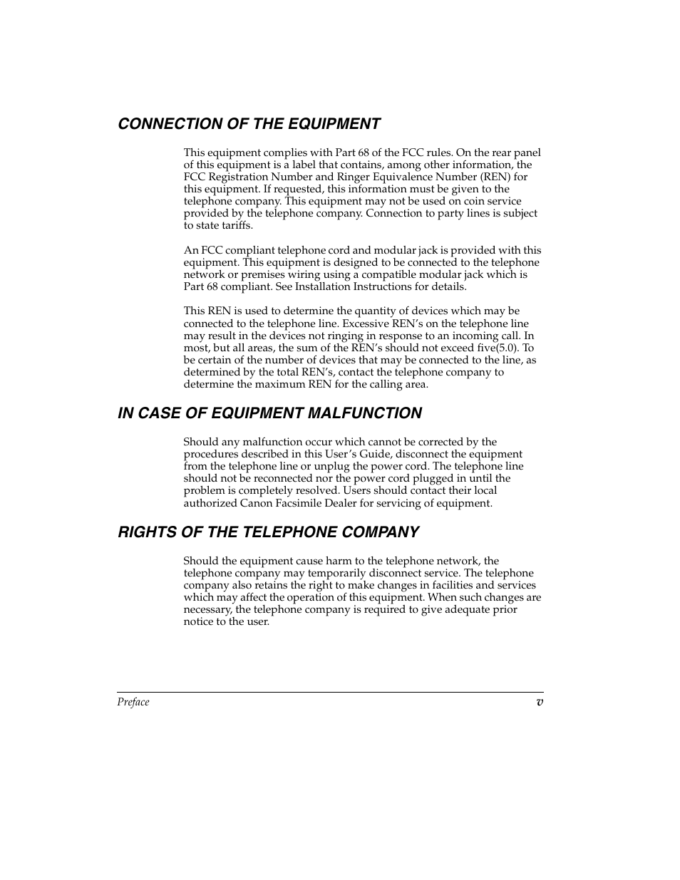 Connection of the equipment, Rights of the telephone company | Canon H12157 User Manual | Page 5 / 359