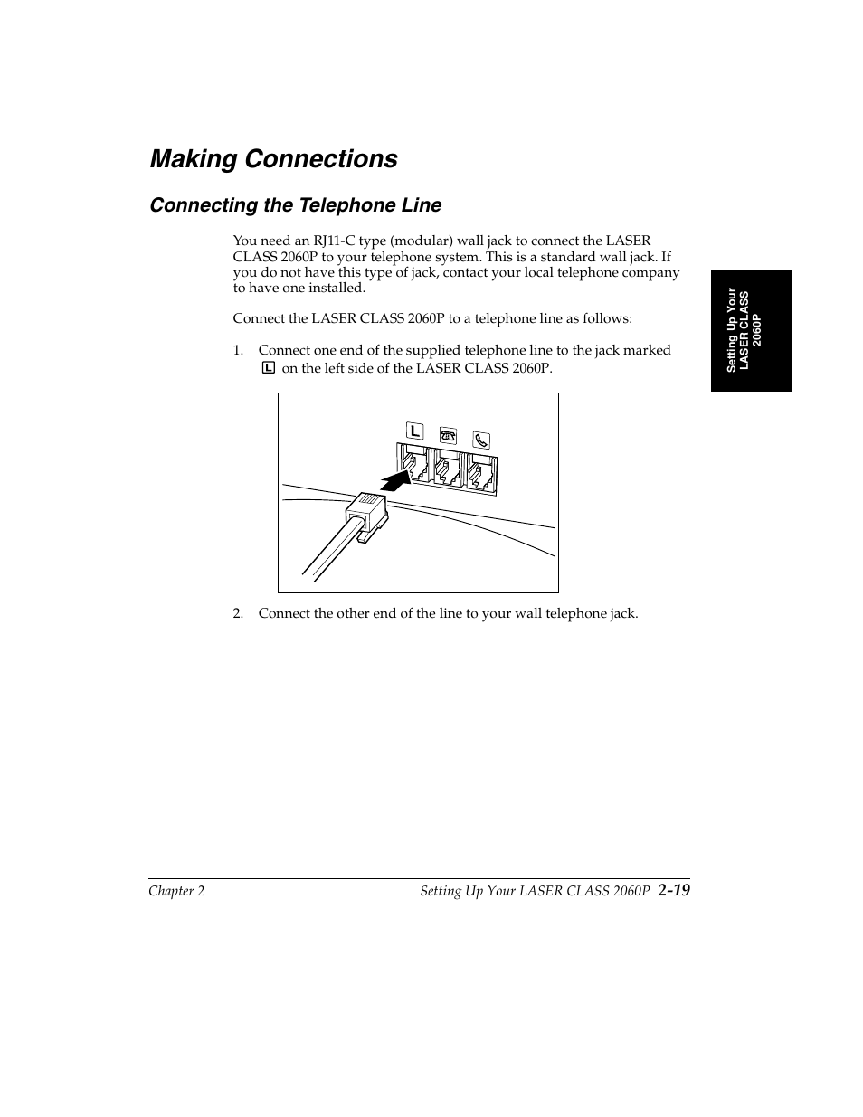 Making connections -19, Connecting the telephone line -19, Making connections | Connecting the telephone line | Canon H12157 User Manual | Page 53 / 359