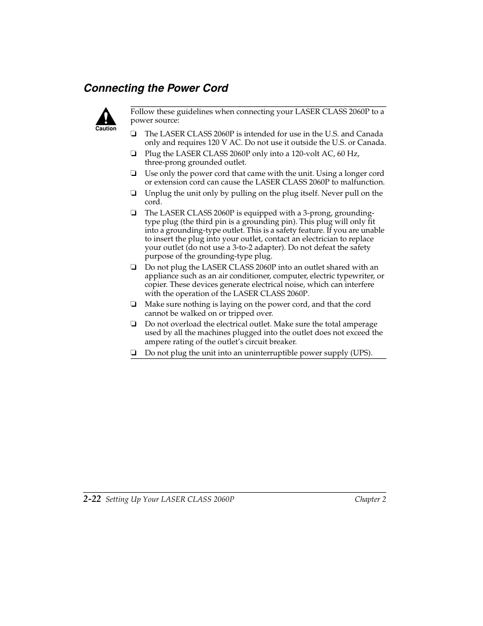 Connecting the power cord -22, Connecting the power cord | Canon H12157 User Manual | Page 56 / 359