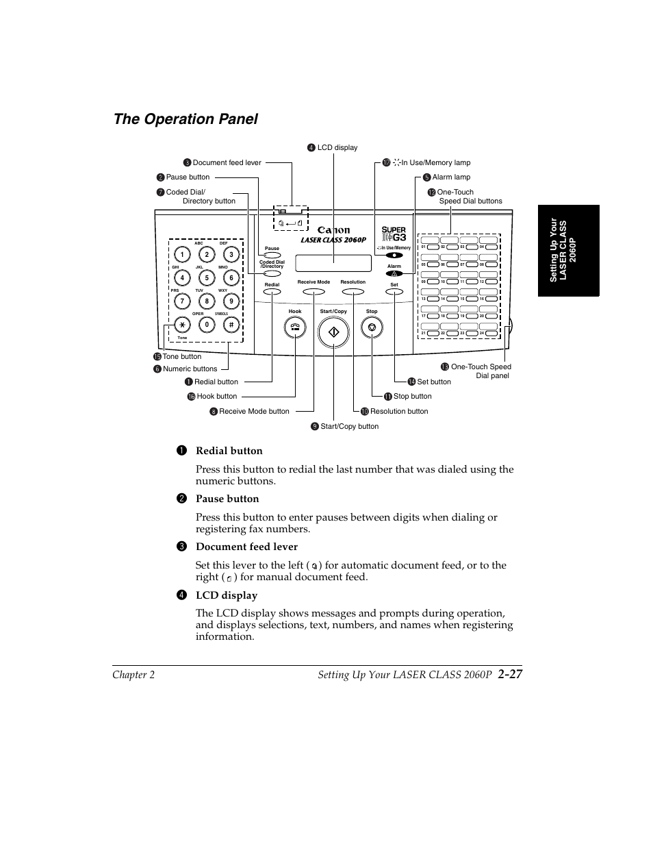 The operation panel -27, The operation panel | Canon H12157 User Manual | Page 61 / 359