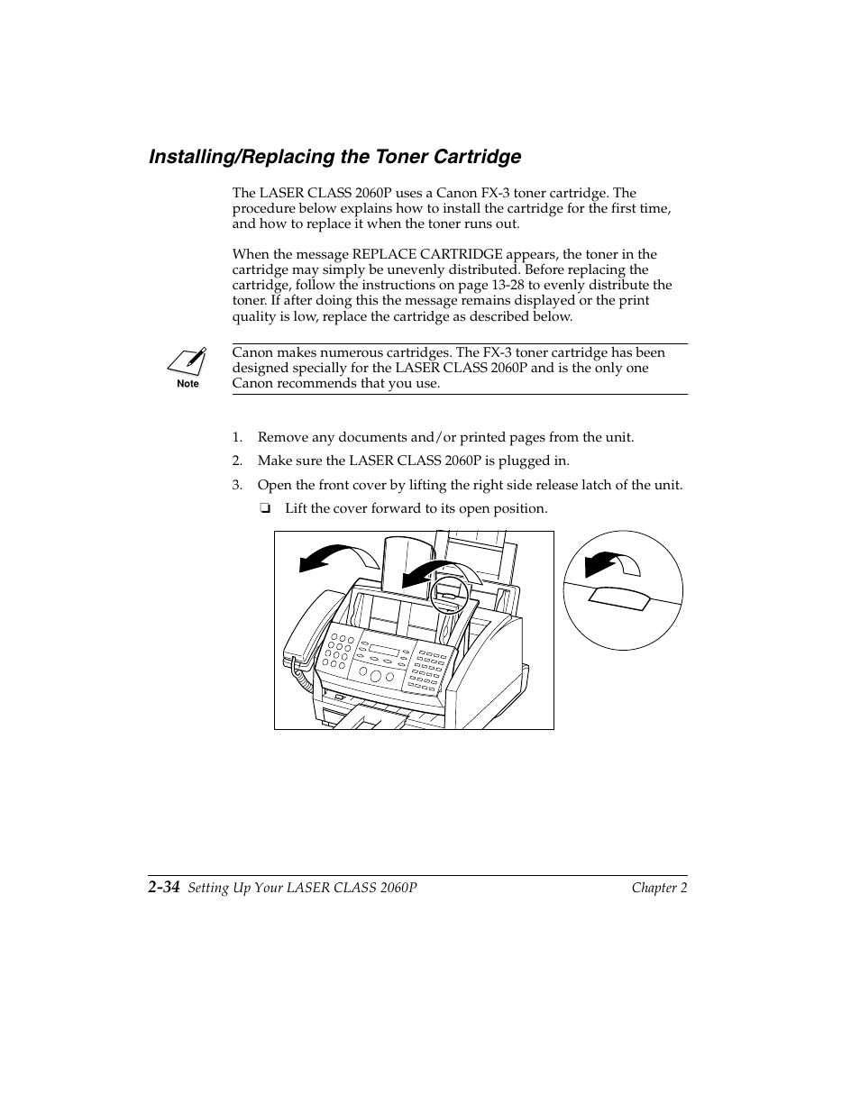 Installing/replacing the toner cartridge -34, Installing/replacing the toner cartridge | Canon H12157 User Manual | Page 68 / 359