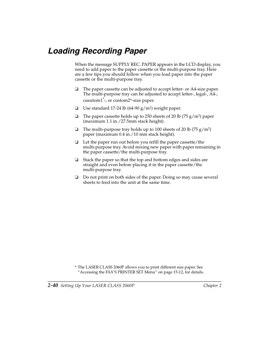 Loading recording paper -40, Loading recording paper | Canon H12157 User Manual | Page 74 / 359