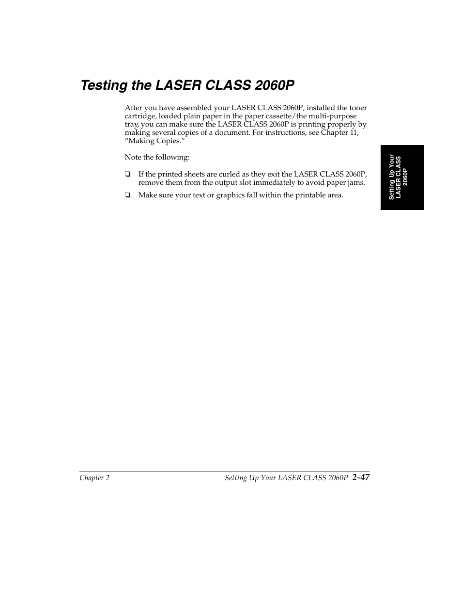 Testing the laser class 2060p -47, Testing the laser class 2060p | Canon H12157 User Manual | Page 81 / 359