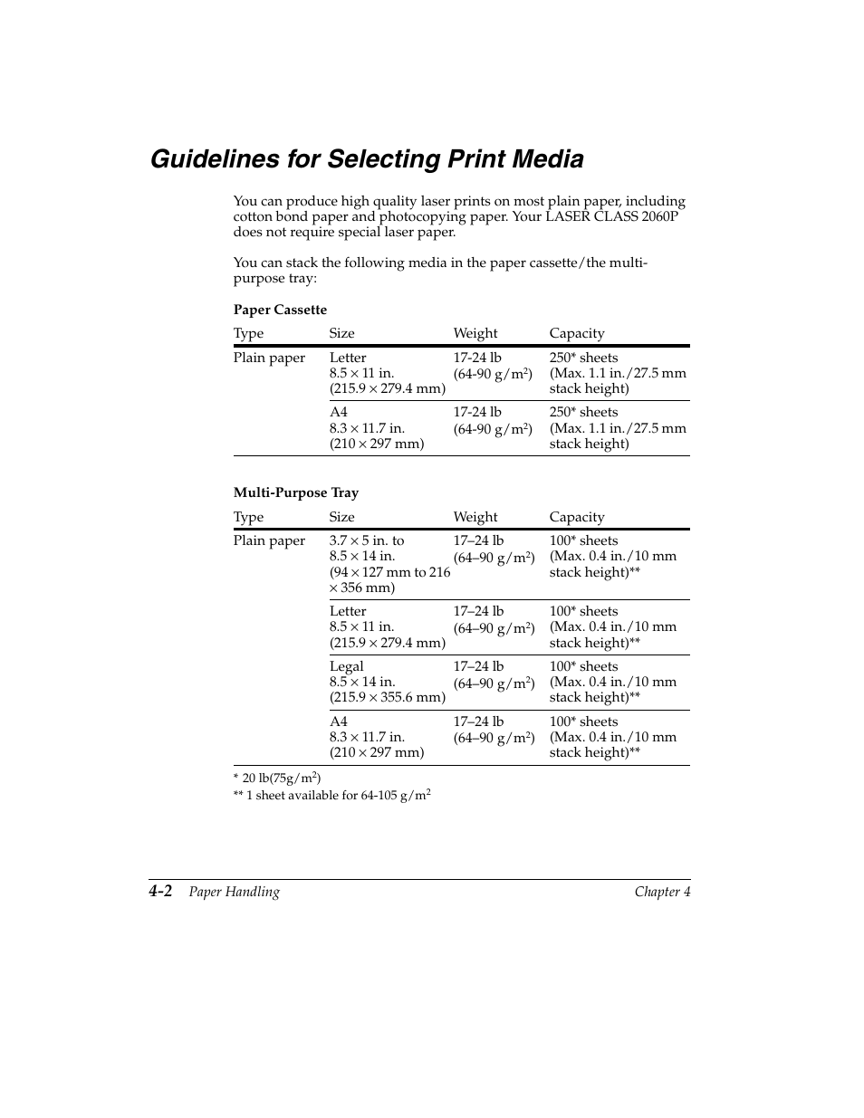 Guidelines for selecting print media -2, Guidelines for selecting print media | Canon H12157 User Manual | Page 96 / 359