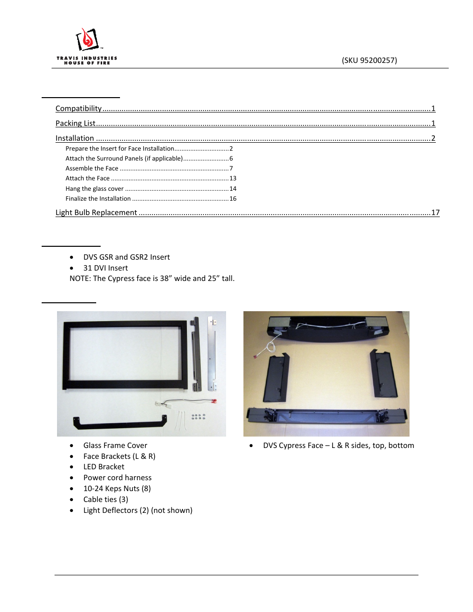 Avalon Firestyles DVS Cypress Face User Manual | 17 pages
