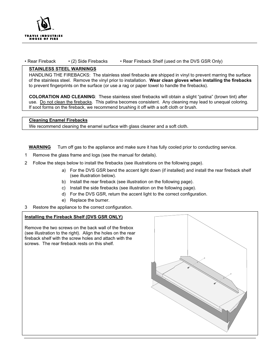 Avalon Firestyles DVS GSR Enamel Firebacks User Manual | 2 pages