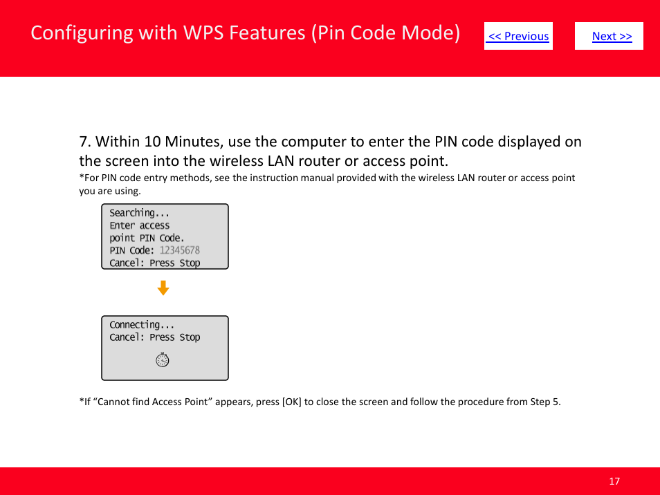 Slide number 17, Configuring with wps features (pin code mode) | Canon ImageCLASS MF4570dw User Manual | Page 17 / 61