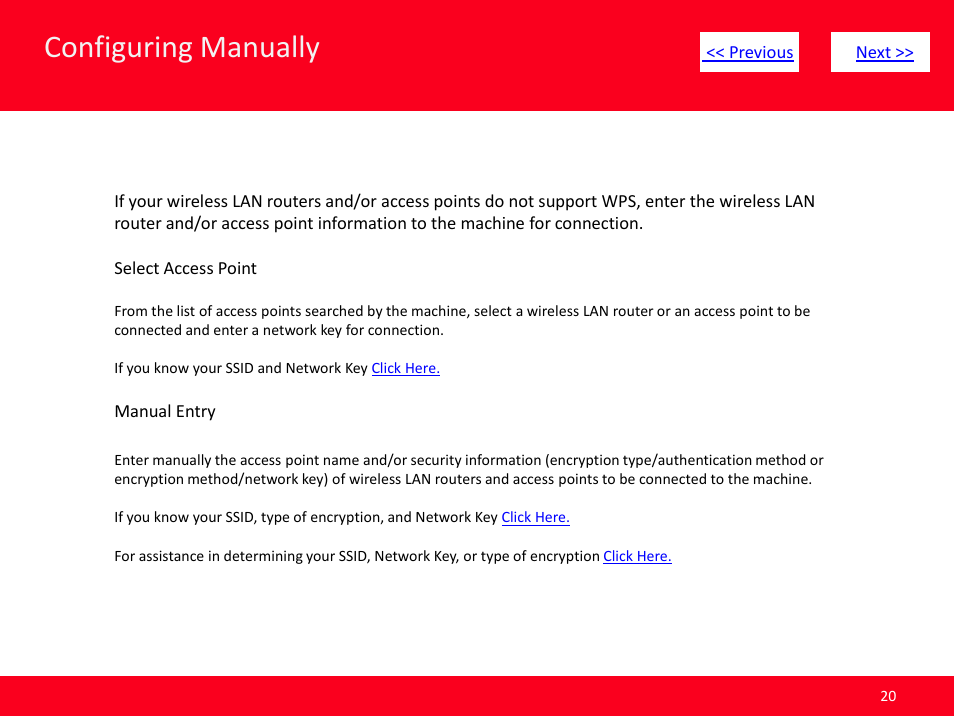 Slide number 20, Click here, Configuring manually | Canon ImageCLASS MF4570dw User Manual | Page 20 / 61