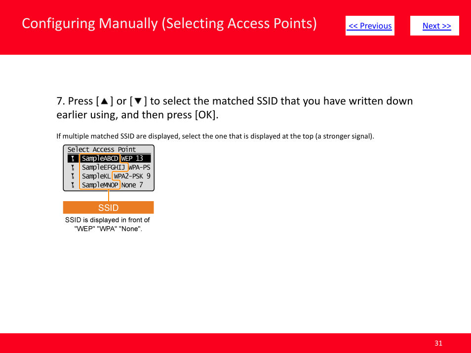 Slide number 31, Configuring manually (selecting access points) | Canon ImageCLASS MF4570dw User Manual | Page 31 / 61