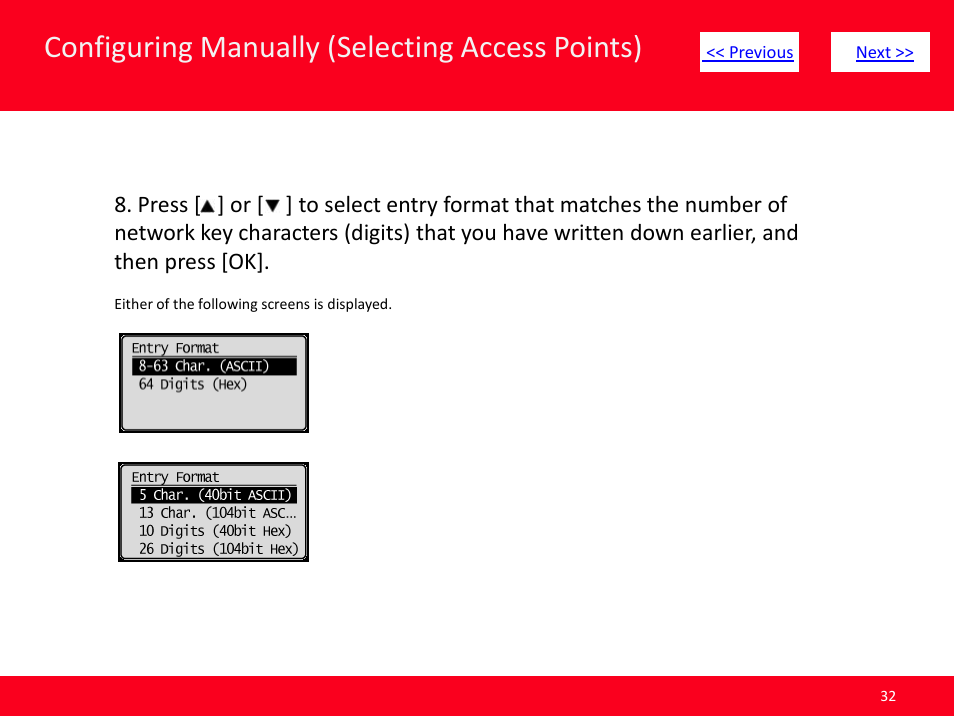 Slide number 32, Configuring manually (selecting access points) | Canon ImageCLASS MF4570dw User Manual | Page 32 / 61