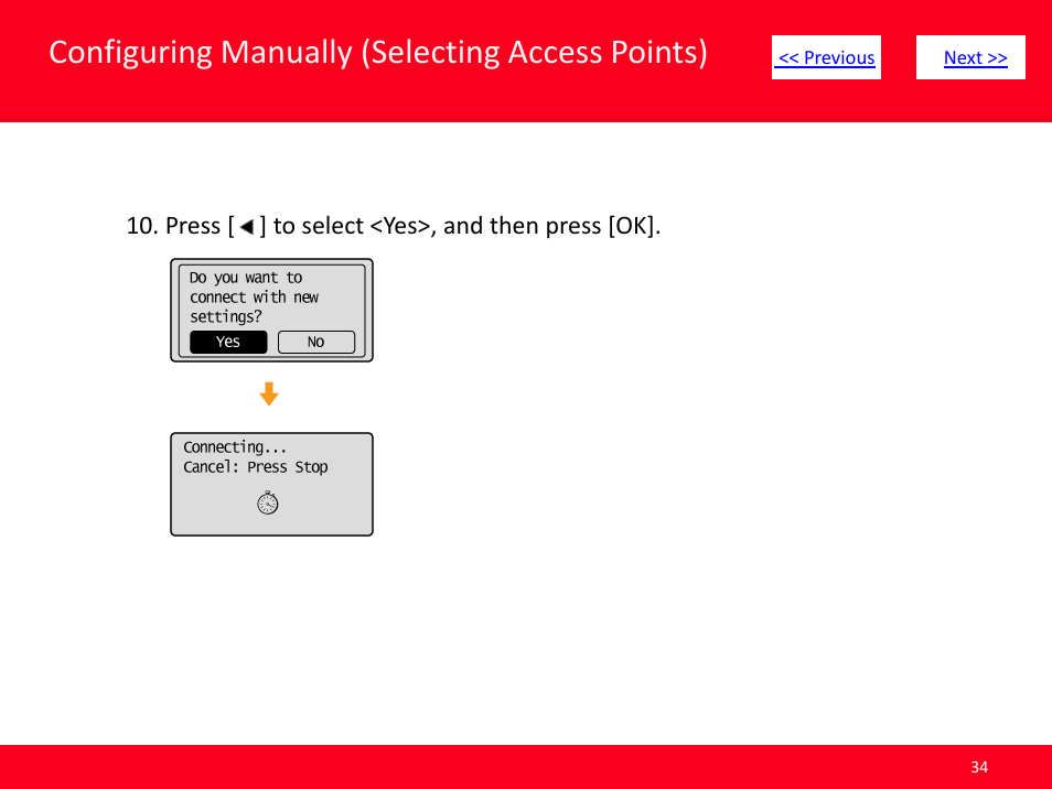 Slide number 34, Configuring manually (selecting access points) | Canon ImageCLASS MF4570dw User Manual | Page 34 / 61