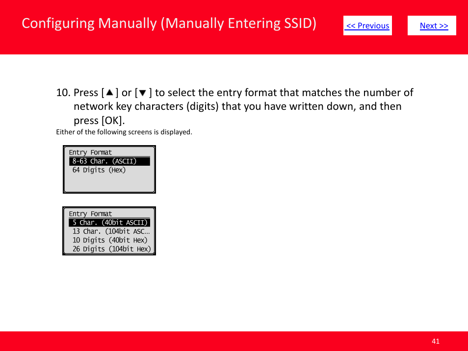 Slide number 41, Configuring manually (manually entering ssid) | Canon ImageCLASS MF4570dw User Manual | Page 41 / 61