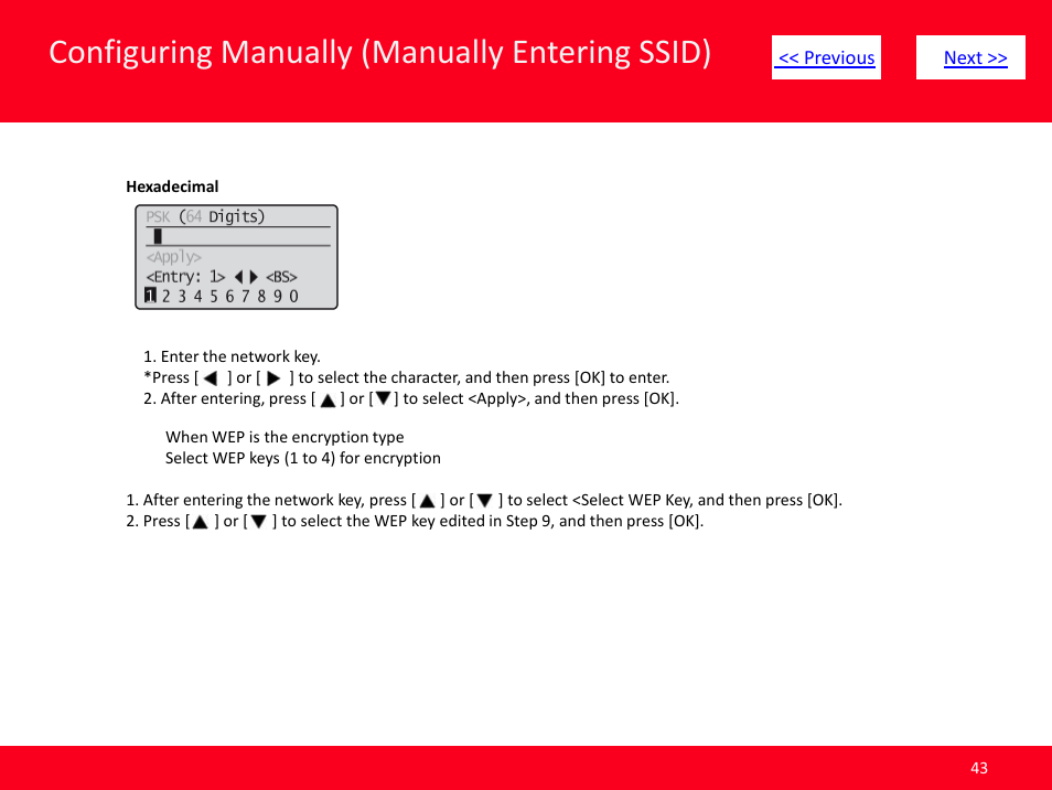 Slide number 43, Configuring manually (manually entering ssid) | Canon ImageCLASS MF4570dw User Manual | Page 43 / 61