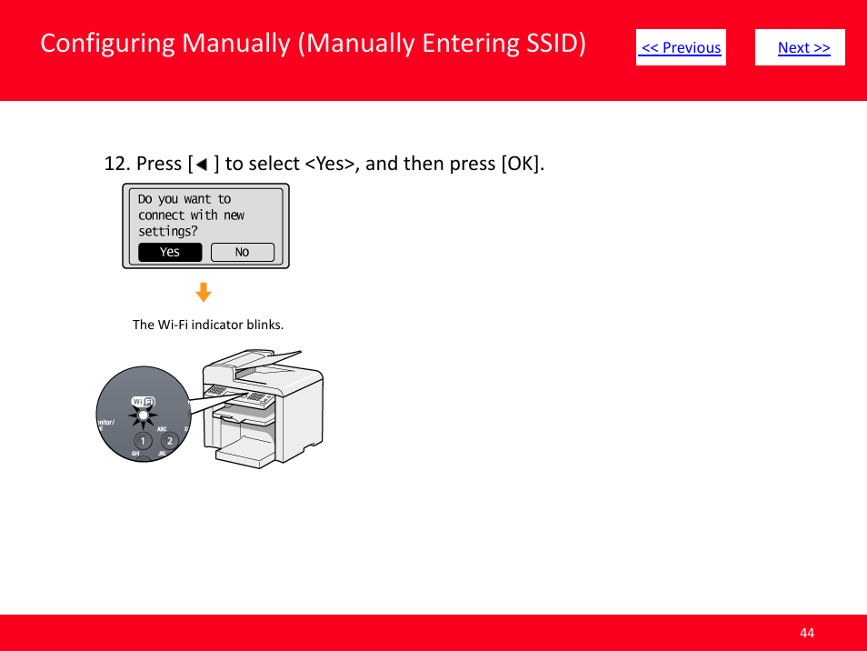 Slide number 44, Configuring manually (manually entering ssid) | Canon ImageCLASS MF4570dw User Manual | Page 44 / 61