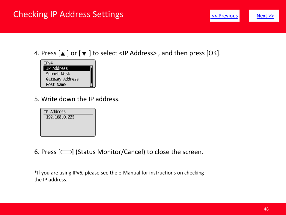 Slide number 48, Checking ip address settings | Canon ImageCLASS MF4570dw User Manual | Page 48 / 61